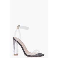 glitter cylinder clear two part heels black