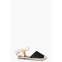 glitter lace up espadrille black