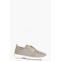 glitter jersey lace up trainer gold