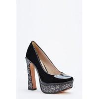 Glitter Trim Block Heel Shoes