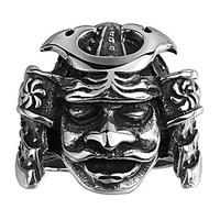 GMYR154 Retro Japanese Samurai Mask Ring 316L Stainless Steel Titanium Easter Halloween Punk Jewelry