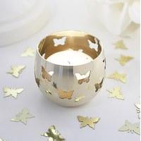 Gold Butterfly Detail Metal Tea Light Candle Holder