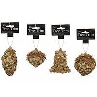 Gold Glitter Finish Feather Tree Decorations Set Of 4 Assorted