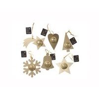 Gold Retro Wooden Tree Decorations With Glitter Ball - 6 Assorted Designs.