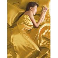 Gold Satin King Duvet Cover, Fitted Sheet and 4 Pillowcases Bedding