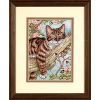 Gold Petite Counted Cross Stitch Napping Kitten by Dimensions 375061