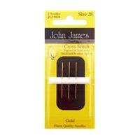 Gold Plated Cross Stitch Needles size 28 Pack of 3