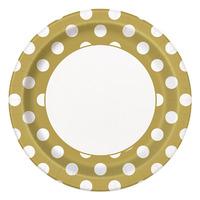 Gold Polka 9in Party Paper Plates