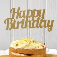 Gold Glitter Happy Birthday Cake Topper