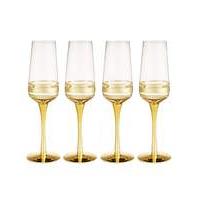 Gold Double Band Champagne Flutes Set 4