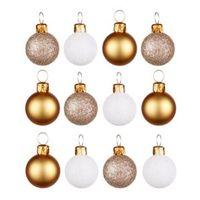 Gold Champagne & White Mini Baubles Pack of 12
