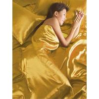 Gold Satin Super King Duvet Cover, Fitted Sheet and 4 Pillowcases Bedding Set