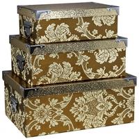 Gold Indian Floral Storage Boxes (Set of 3)