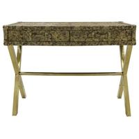 Gold Faux Lizard Skin 2 Drawer Console Table