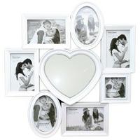 Gorgeous White Plastic Multi Photo Frame With Heart Mirror 49Cm X 51Cm