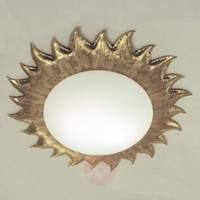Golden ceiling lamp SONNE with matte opal glass