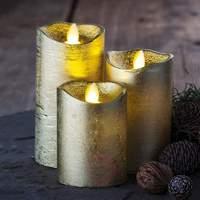 Gold-coloured real wax LED candle Tenna, set of 3
