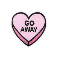 go away heart iron on woven patch