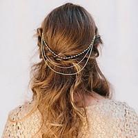 Gold Chain Layered Tassel with Pearl Beads Strand Hair Head Chain Clip for Lady Casul Hair Jewelry