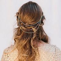 gold chain layered tassel with pearl beads strand hair head chain clip ...