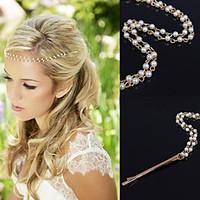 Gold Chain Layered Tassel with Pearl Beads Strand Hair Head Chain Clip for Lady Casul Hair Jewelry
