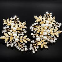 Golden Olive leaves with Pearl Crystal Barrette for Wedding Hair Jewelry(2 pcs/set)