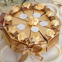 gold cake favor box with flowers set of 10