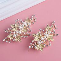 Golden Olive leaves with Pearl Crystal Barrette for Wedding Hair Jewelry(1 pcs/set)