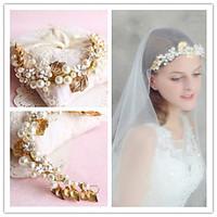 Golden Leaf Full-Pearl Flower Hair Forehead Jewelry Fascinators for Wedding Party Decoration