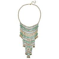gold teal tribal beaded statement necklace