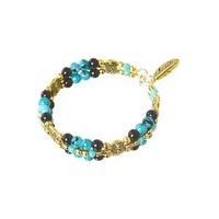 gold teal black double layer feather pendant bracelet