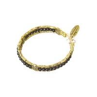 gold black beaded feather pendant bracelet