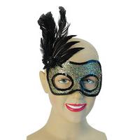 Gold & Black Eye Mask With Feather