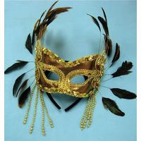 Gold Velvet Eye Mask With Feathers