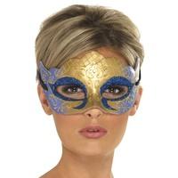 Gold Glitter Venetian Colombina Farfalla Fancy Dress Mask.