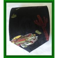 Gold City - Black with Classic Cars and Cacti Print - Tie