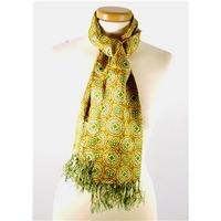 Gorgeous Sammy Mustard Yellow and Green Ethnic Boho Circle Print All Rayon Scarf with Fringed Edging