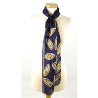 Gorgeous Heed Handicrafts 100% Silk Navy Blue and Brown Painterly Circle Print Scarf with Beaded Edging