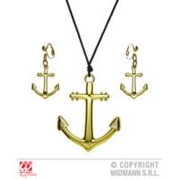 gold anchor necklace earrings