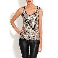 Gold Sequin Vest Top with Lace Back
