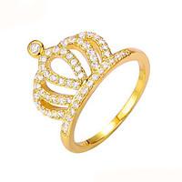 Gold Plated Rings Rhinestone Fashion Copper Crown Jewelry For Wedding Party Engagement Gift Valentine 1pc