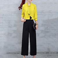 Going out Casual/Daily Work Vintage Simple Cute All Seasons Summer Shirt Pant Suits, Solid Cowl Long Sleeve Others Regular