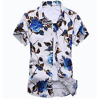 Going out Casual/Daily Simple Spring Fall Shirt, Floral Shirt Collar Short Sleeve White Black Cotton Medium