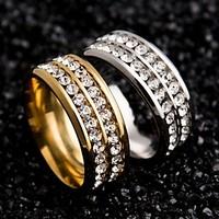 Gold Silver Black Crystal Rings Stainless Steel Wedding Rings For Women Couple Rings Engagement Ring For Men
