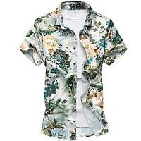 Going out Casual/Daily Holiday Simple Summer Fall Shirt, Floral Shirt Collar Short Sleeve Multi-color Cotton Thin