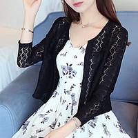 Going out Casual/Daily Beach Sexy Simple Cute Jacket, Solid Round Neck Long Sleeve Spring Summer Machine wash Others Regular