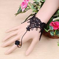 Gothic Style Black Lace Flower Rose Ring Bracelet for Lady Body Jewelry