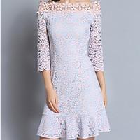 Going out Casual/Daily Work Sexy Street chic Sophisticated Sheath Dress, Floral Lace Boat Neck Above Knee ¾ Sleeve Others BlueSpring