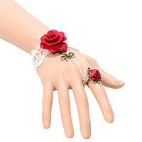 Gothic Style Black Lace Flower Rose Ring Bracelet for Lady Body Jewelry