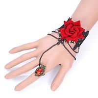 Gothic Style White/Black Lace Flower Rose Ring Bracelet for Lady Body Jewelry